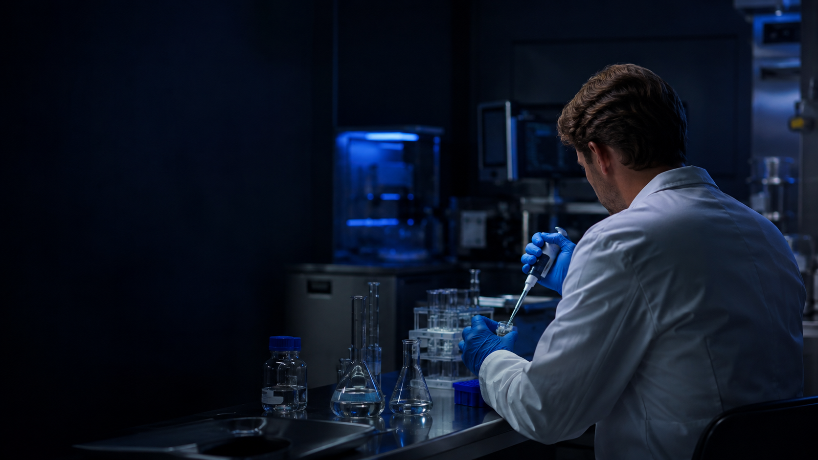 Illustrative researcher working at a laboratory bench